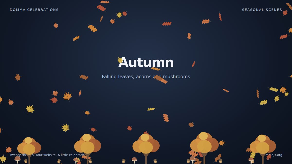 Autumn canvas scene with falling leaves, acorns and mushrooms