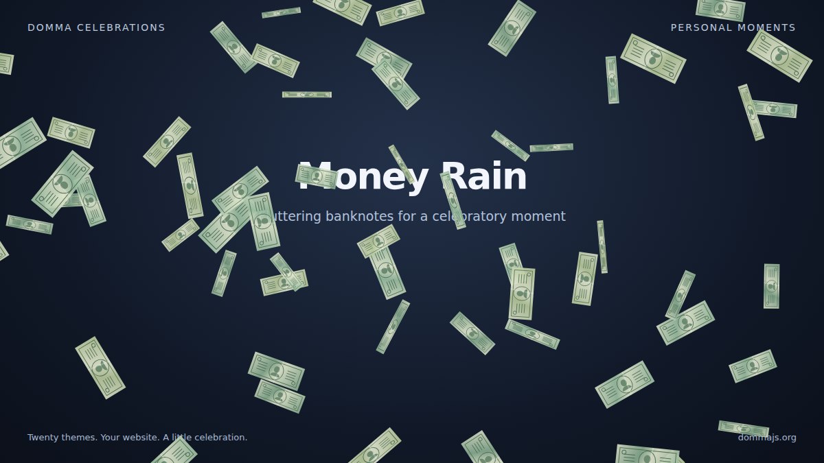 Money Rain canvas scene with banknotes fluttering down the page