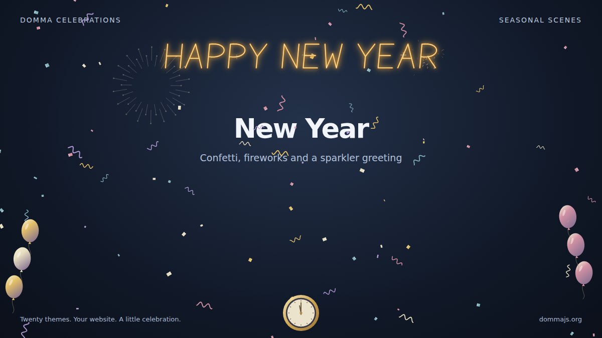 New Year canvas scene with colourful confetti, balloons and celebratory decorations