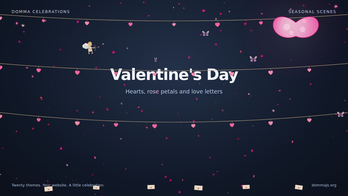 Valentine's Day canvas scene with hearts and romantic decorations